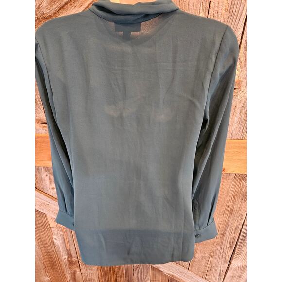 NWT modcloth XS recycled polyester business career casual frill collar green top - Picture 2 of 7